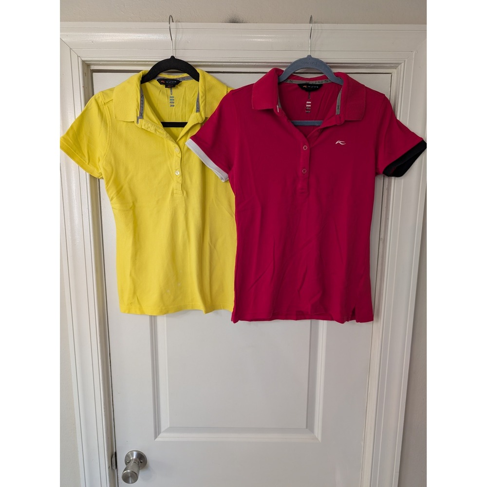 Kjus Ladies Tech Polo Shirt Bundle 2pk Yellow Pink Short Sleeve Medium golf‎